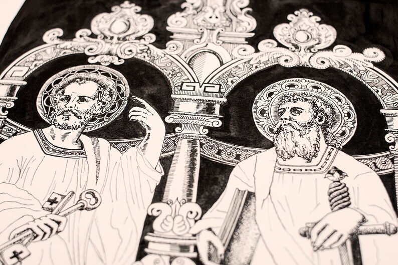 Santi Pietro E Paolo Apostolo Disegno Originale O Stampa Etsy