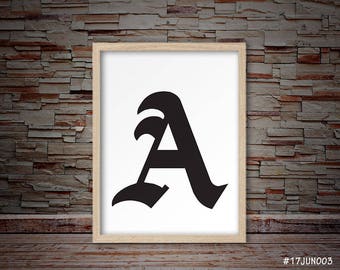 Black Letter A print, Letters Typography, Letters Art, Letters Wall decor