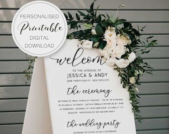 PERSONALISED Order of Service Welcome Sign, Welcome to Our Wedding Sign, Bridal Party Sign, Printable Wedding Sign, Order of Service