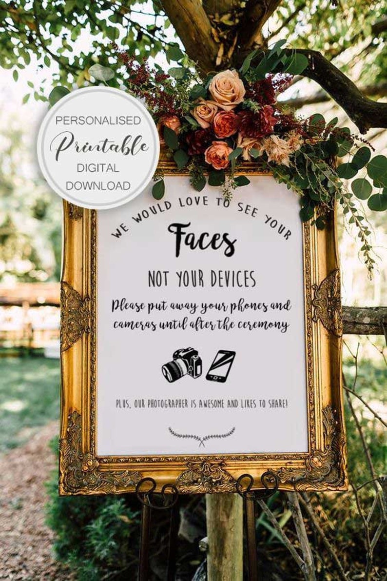 PERSONALISED Unplugged Wedding Sign, Unplugged Ceremony Sign, Printable Wedding Sign, Printable sign, Wedding decoration sign image 1