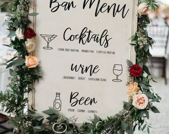 PERSONALISED Bar Menu Wedding Sign, drinks menu Sign, Printable Wedding Sign, Printable sign, Wedding decoration sign