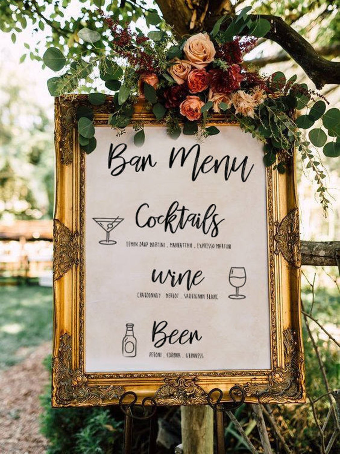 PERSONALISED Bar Menu Wedding Sign, Drinks Menu Sign, Printable Wedding ...