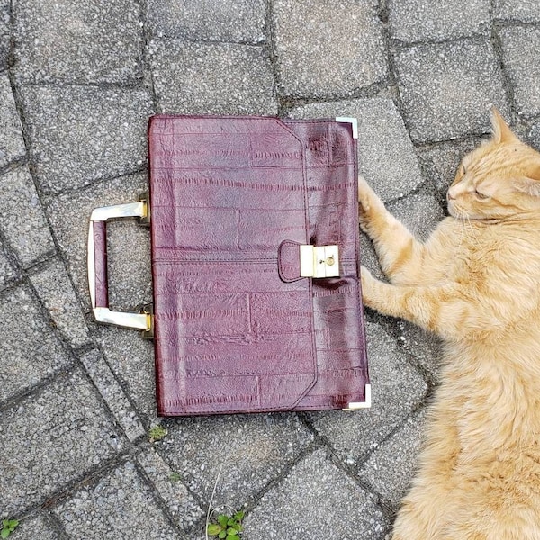 Burgundy Large Square Top Handle Leather Saddlebag  Made in Italy