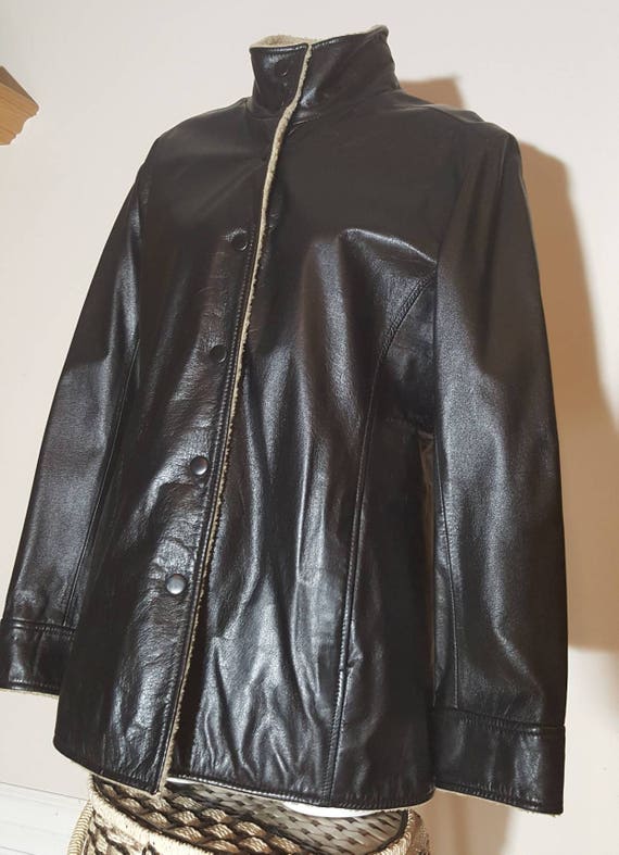 90s Black Leather Winter Jacket Danier Coat For Women Image 0