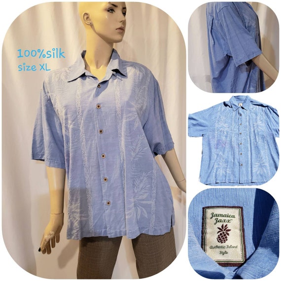 Men's blue silk retro shirt