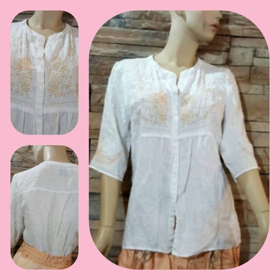 Embroidered White Linen Blouse