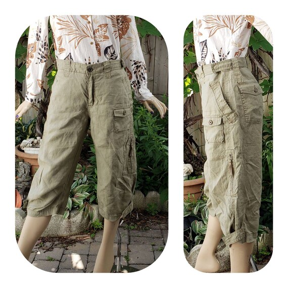 Mens combat beige cargo linen pants