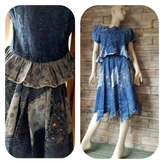 Denim Skirt & Blouse Set