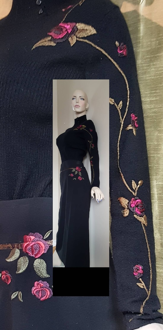 Maxi Embroidered knit suit dress /sweater & skirt