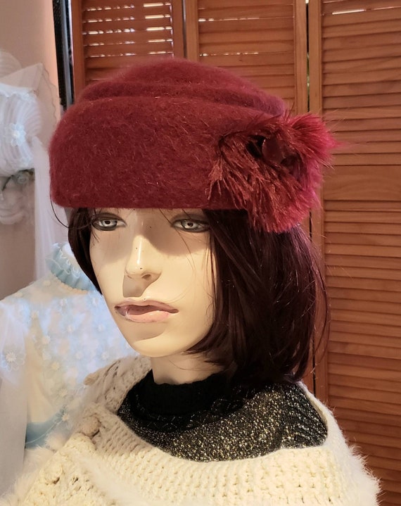 Burgundy Vintage Wool Angora Bucket Hat
