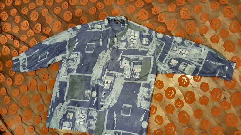 Mens blue abstract mathematical print silk shirt