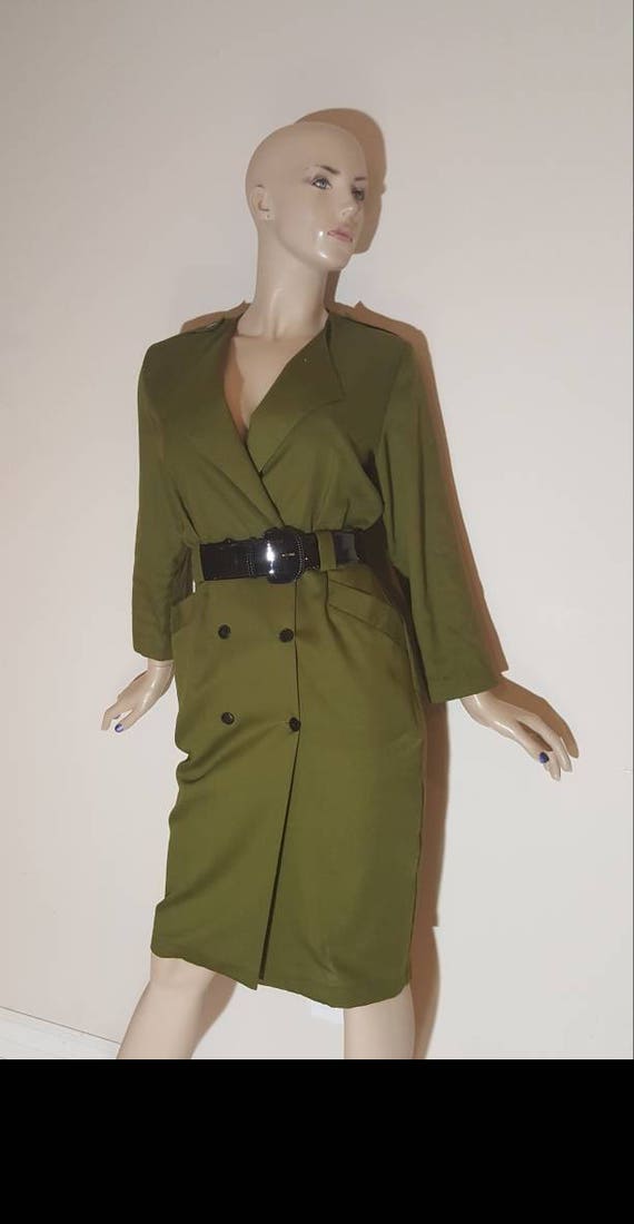 Olive green duster dress/Shirt dress