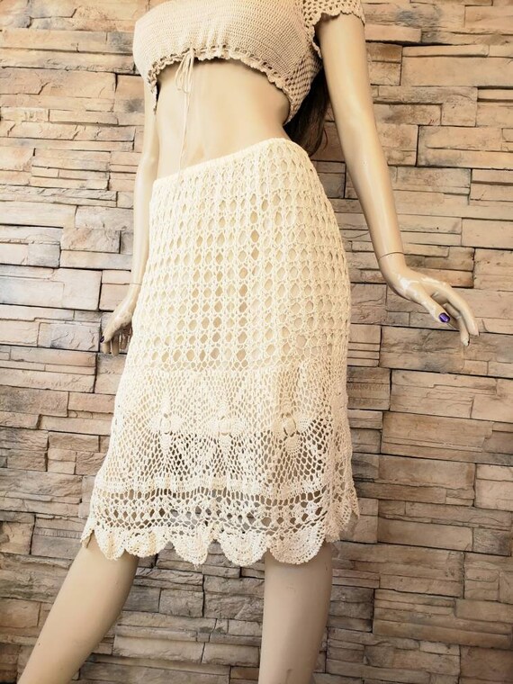 Beige crochet bohemian skirt