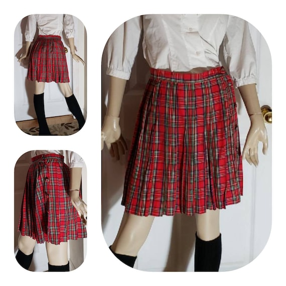 Pleated Red Tartan what Wrap Skirt