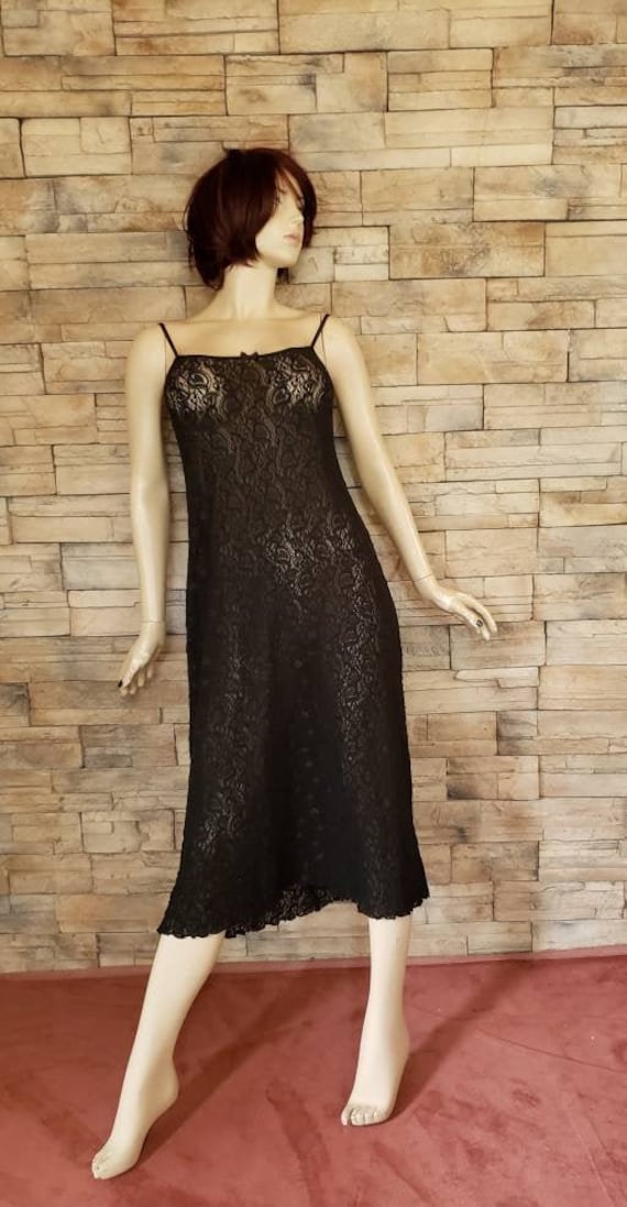 Sexy Black Stretch Lace Slip On Nightgown