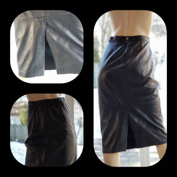 Black Calf Length Leather Skirt