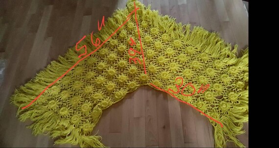Triangular Yellow Crocheted Shawl Wrap - image 8