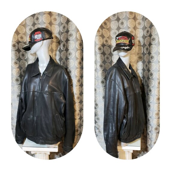 Bomber Leather Jacket Men L