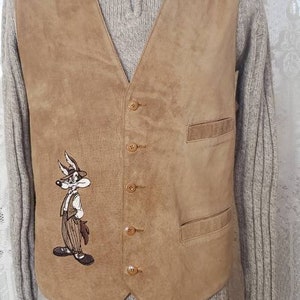 Looney Tunes Suede Leather Vest/ Coyote  Embroidered