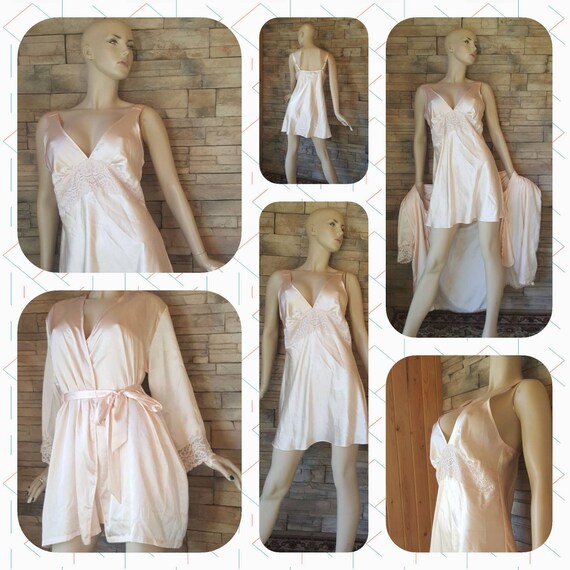 Blush-Pink Lingerie Set/Robe & Nightgown