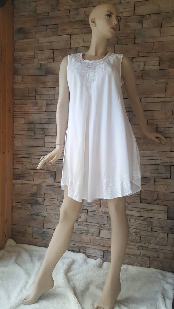 Embroidered Indian white tent rayon dress