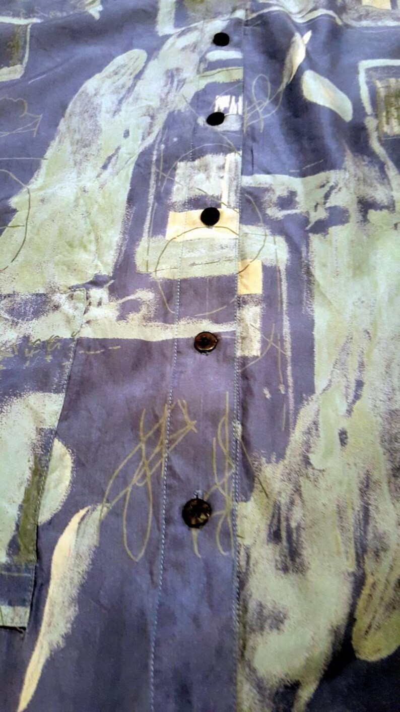 Mens blue abstract mathematical print silk shirt