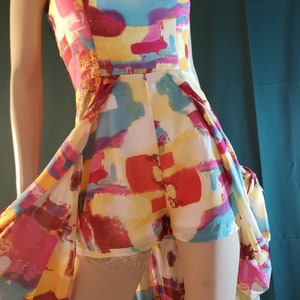 Strapless Overalls Duster Slit Romper Dress Abstract Print