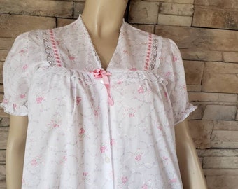 Long Button Up Cotton Nightgown Robe