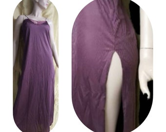 Long Purple Slip, 80s Camisole, Authentic Lingerie, Maxi Chemise