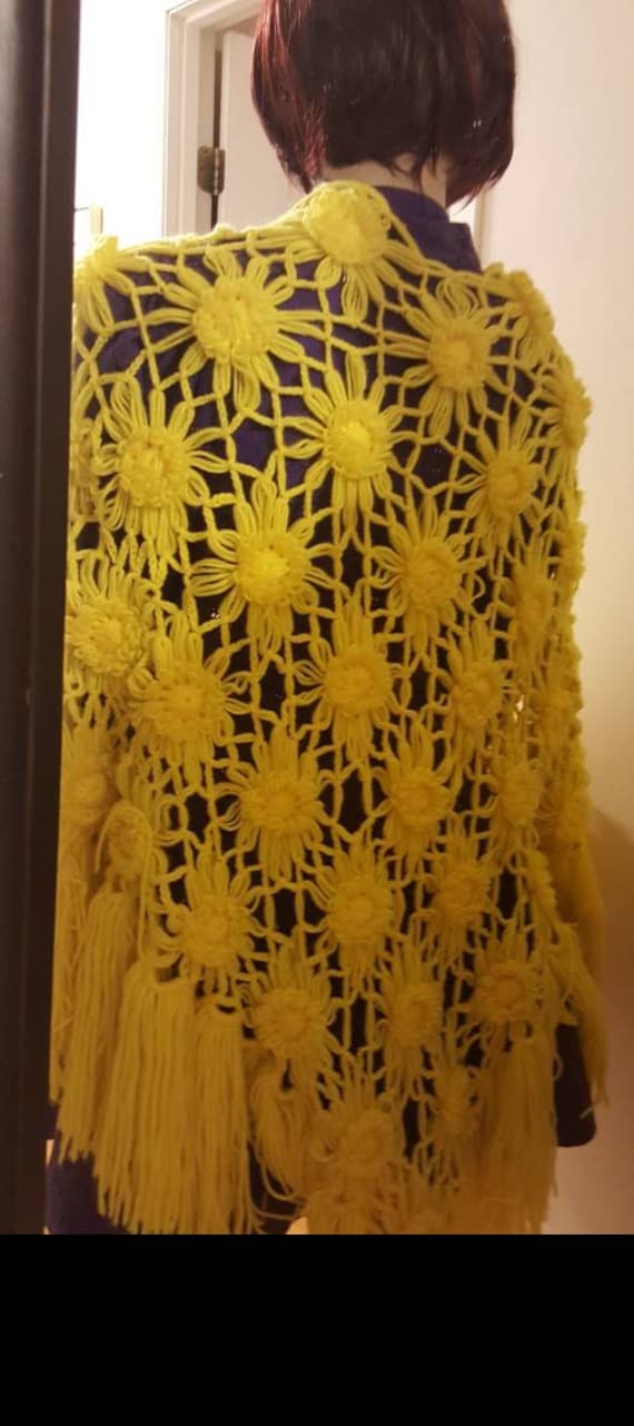 Triangular Yellow Crocheted Shawl Wrap - image 3