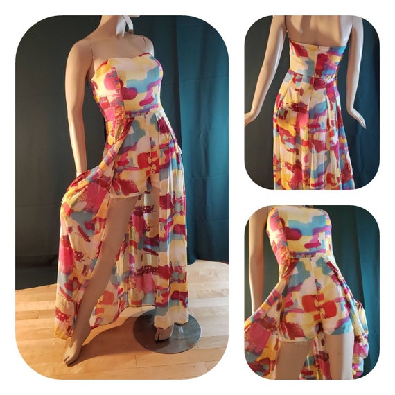 Strapless Overalls Duster Slit Romper Dress Abstra