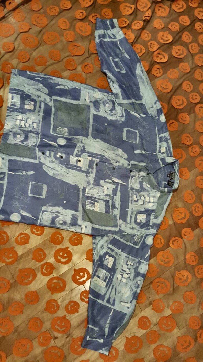 Mens blue abstract mathematical print silk shirt