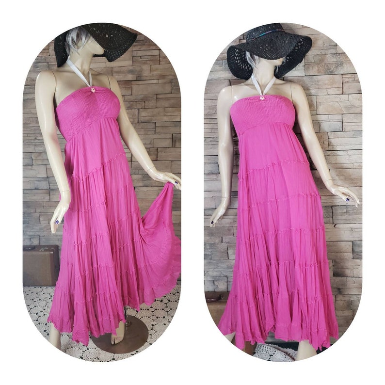 Hot Pink Strapless Maxi Dress Etsy