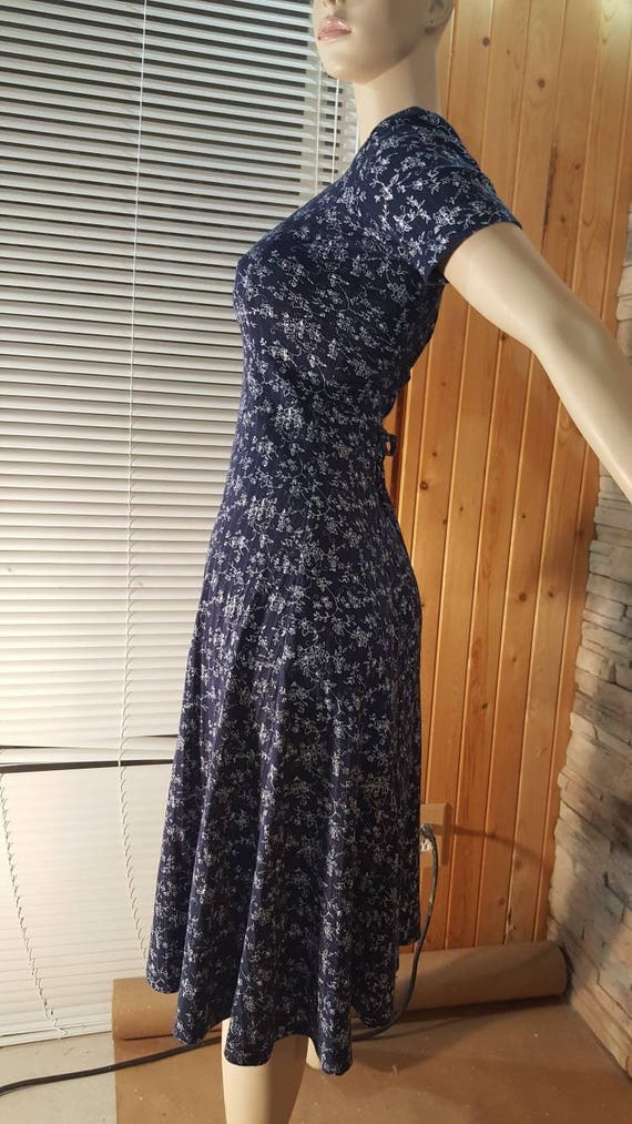 70s Dress Navy Blue Floral