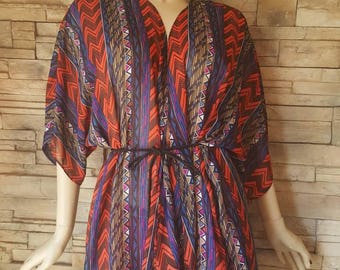 Horizontal Striped Abstract Print Duster Robe