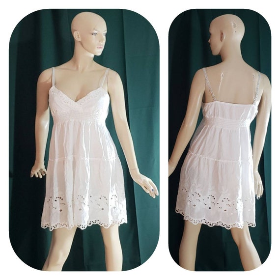 White Cotton Empire Waist Halter Eyelet Dress