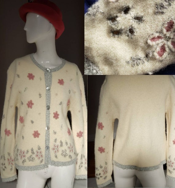 Beige Floral Cardigan Winter Jacket