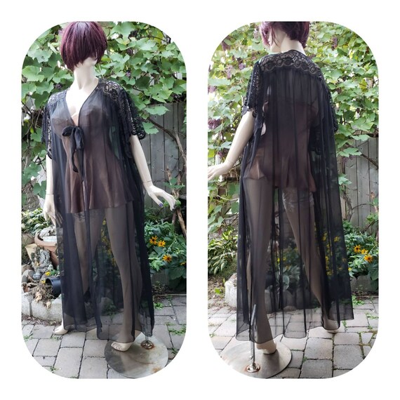 Plus Size Long Black Sheer Robe