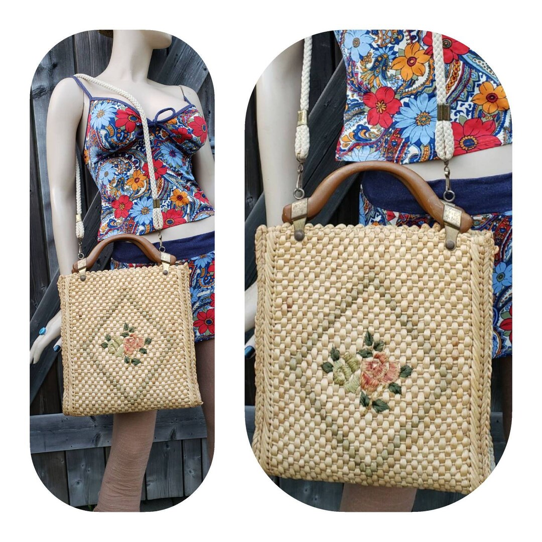 Vintage Straw Top Handle Shoulder Bag Etsy