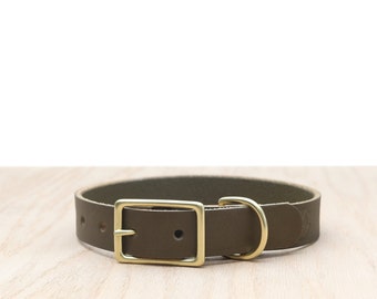 Custom Olive Leather Dog Collar | Belt Buckle Collar | Solid Brass or Stainless Steel Option | Durable Dog Collar | Big Dog Collar