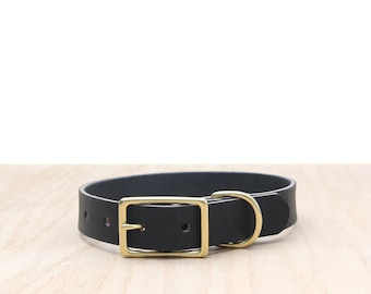 Custom Black Leather Dog Collar | Belt Buckle Collar | Stainless Steel or Solid Brass Option | Durable Dog Collar | Big Dog Collar