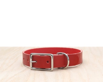 Custom Red Leather Dog Collar | Belt Buckle Collar | Solid Brass or Stainless Steel Option | Durable Dog Collar | Big Dog Collar