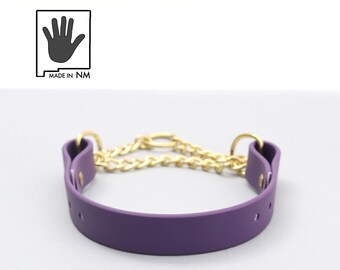 Purple Waterproof Chain Martingale Dog Collar: Handmade, Easy Clean