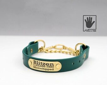 Collare per cani con catena impermeabile Forest Martingale e targhetta rivettata: Biothane personalizzato, antiodore