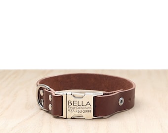 Personalized Brown Leather Quick Release Collar | Handmade Engraved Leather Dog Collar | Quick Release Collar | Designer Dog Collar