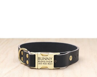 Personalized Black Leather Quick Release Collar | Handmade Engraved Leather Dog Collar | Quick Release Collar | Designer Dog Collar