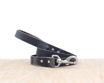Custom Grey Leather Dog Leash | Customizable Leash | Leather Leash | Stainless Steel or Solid Brass Hardware | Durable Dog Leash
