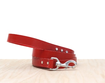 Red Leather Dog Leash: Full Grain, Handmade
