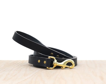 Custom Black Leather Dog Leash | Customizable Leash | Leather Leash | Stainless Steel or Solid Brass Hardware | Durable Dog Leash