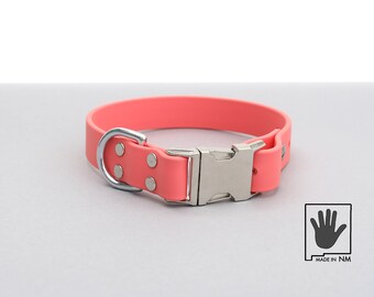 Coral Waterproof Quick Release Dog Collar: Handmade, Biothane, Easy Clean